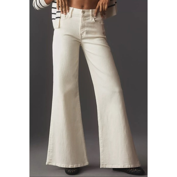 MOTHER The Twister Skimp Jeans Cream Puffs White Denim Mid Rise Flare Wide Leg - Picture 1 of 16
